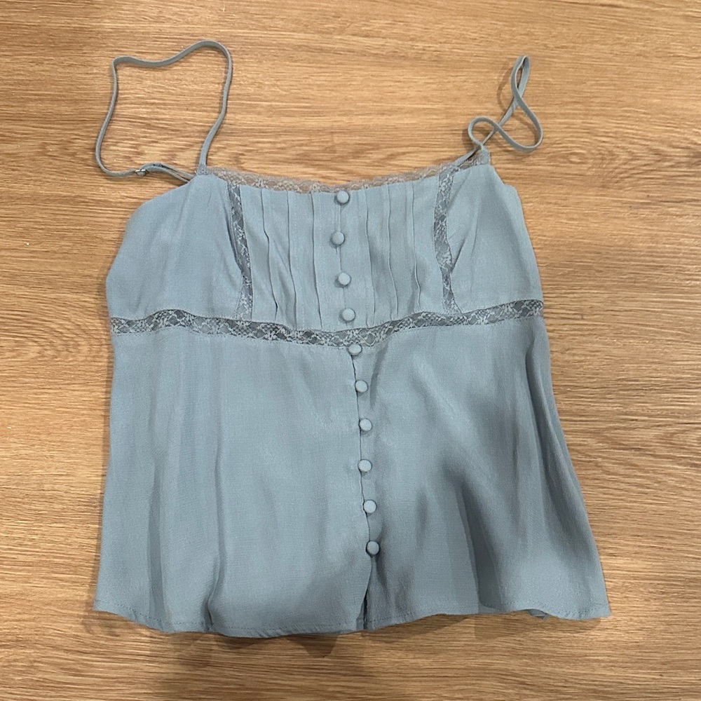 Elegant Blue Lace Trim Women's Top